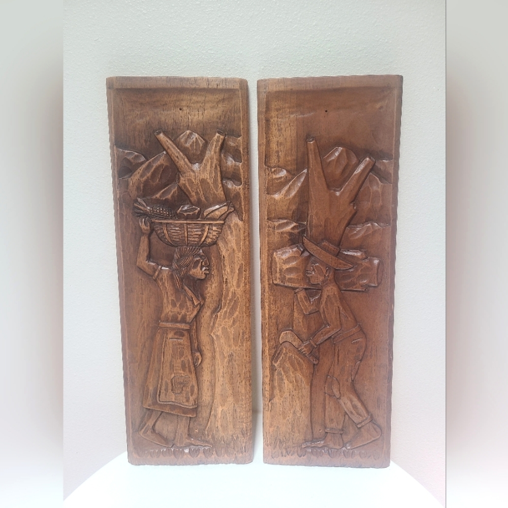 Beautiful El Salvadoran Carved Wooden Wall Art Panels